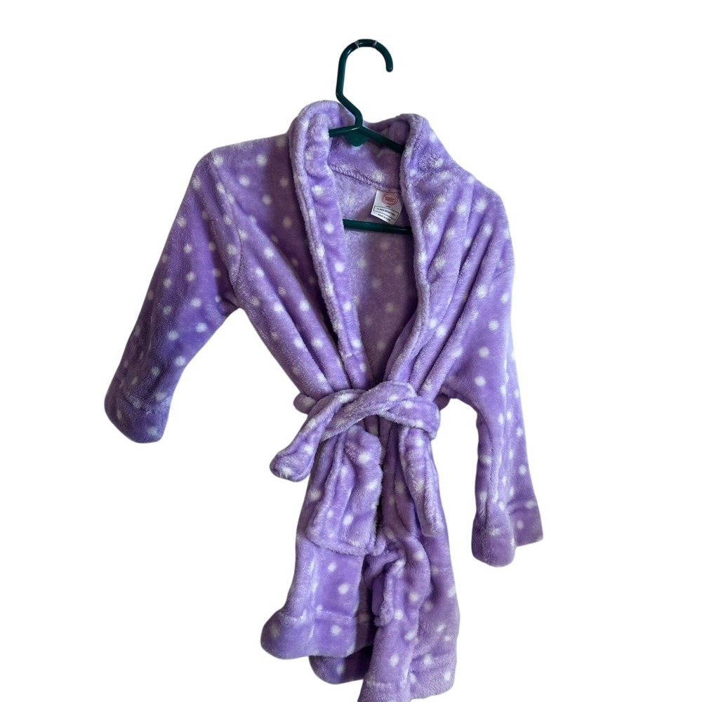 Wonder Nation Bathrobe 18M Purple Polka Dot Fleece Belted Robe Toddler Girls